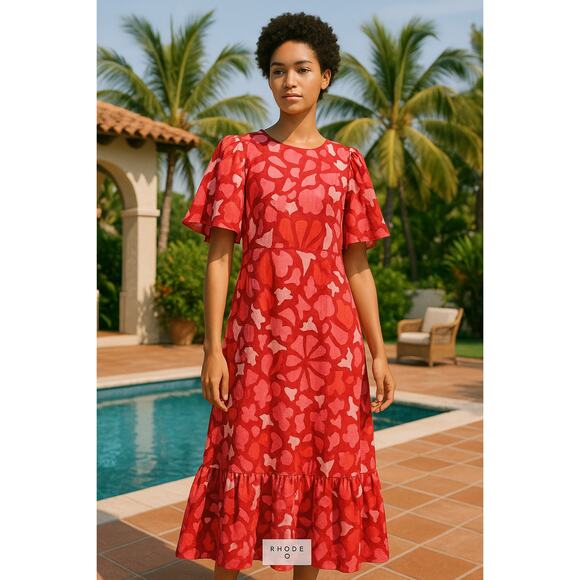 Rhode x Target Red Zinnia Floral Linen-Blend Midi/Maxi Dress – Size 14 - Picture 1 of 9